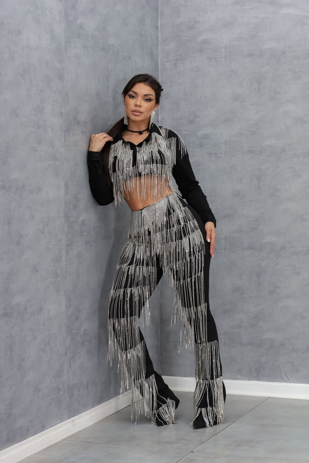 Conjunto Black com Strass - Jaqueta + Calça