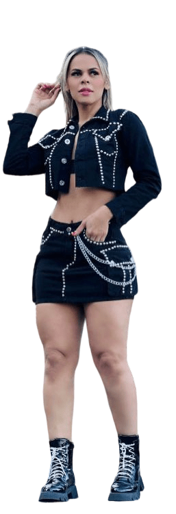 Conjunto Black / Detalhe Correntes prata