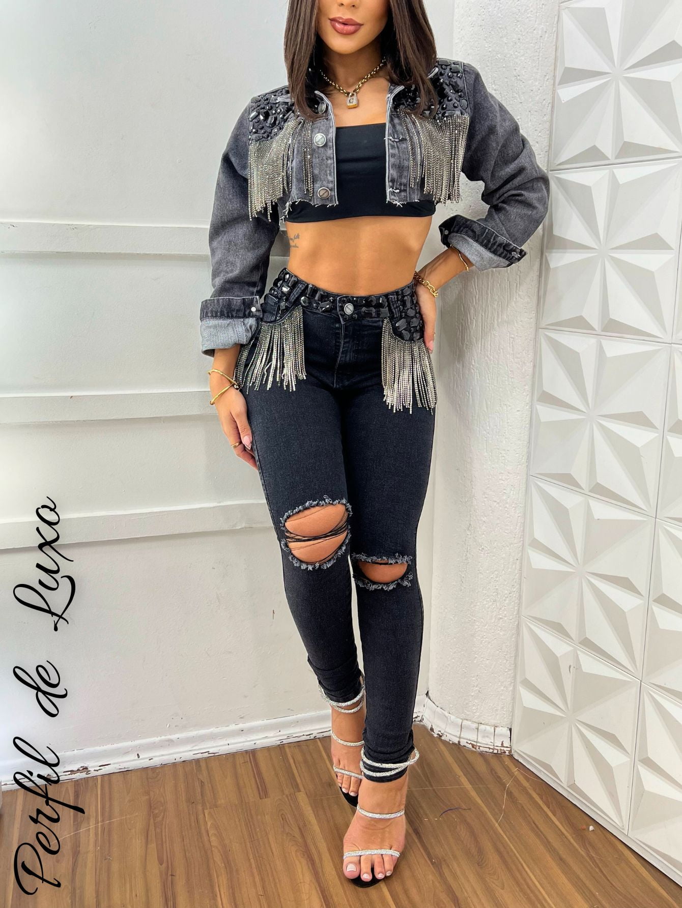 Conjunto Black Jeans Strass