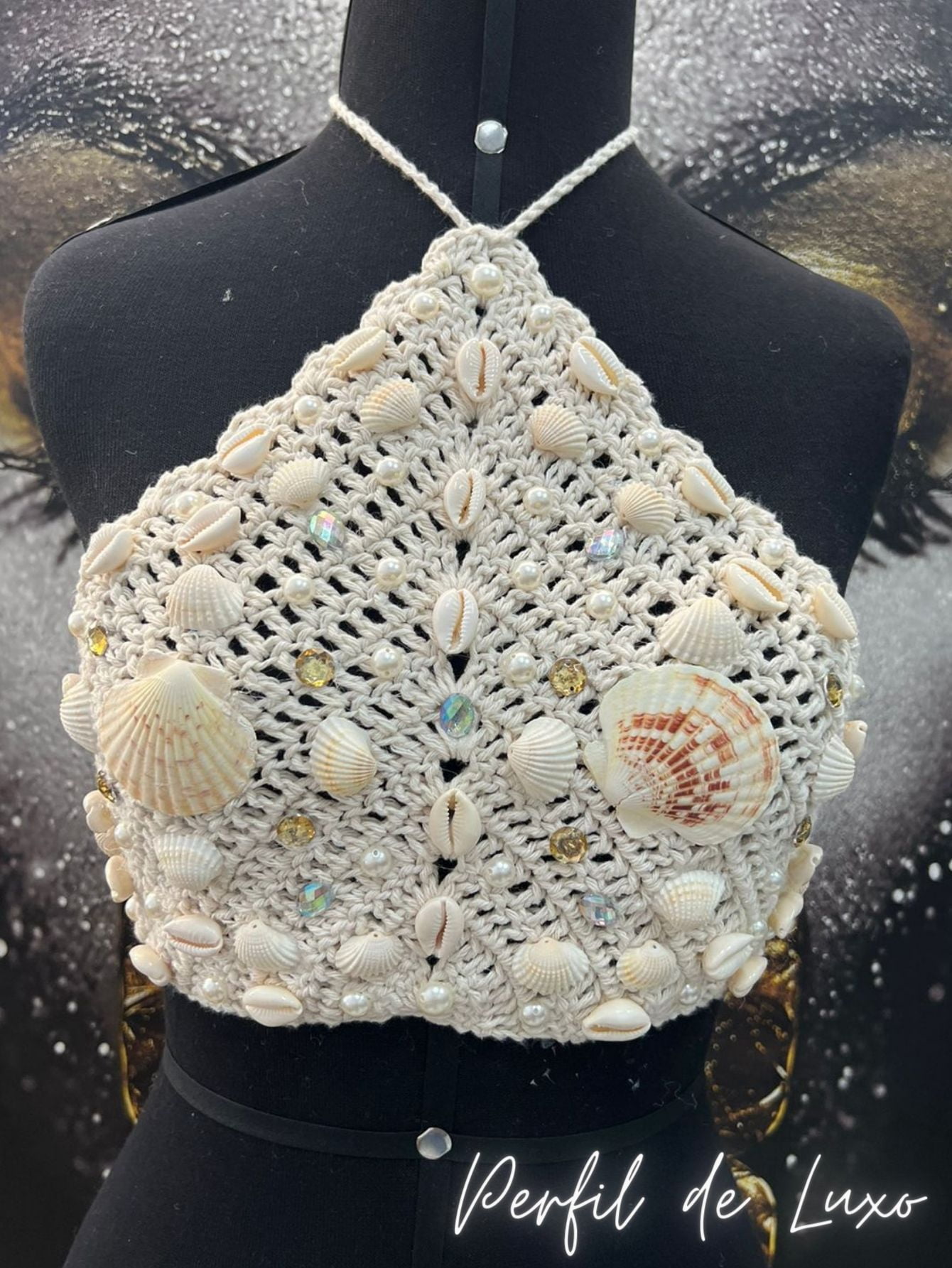 Cropped de Crochê Frente Única Conchas do Mar 