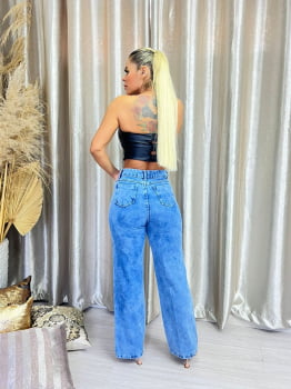 Calça Wide Leg Feminina Star's Estrelas Aplicadas