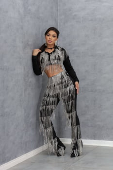Conjunto Black com Strass - Jaqueta + Calça