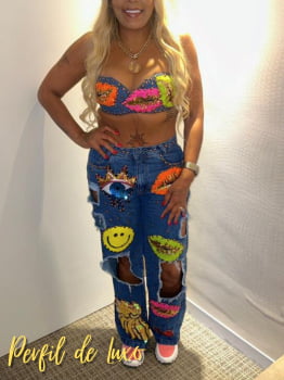 Conjunto Celebrity Taty Quebra Barraco Calça + Cropped e Colete Super Elegante