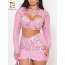 Conjunto Glow Rosa com Pedrarias Alta Qualidade 