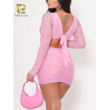 Conjunto Glow Rosa com Pedrarias Alta Qualidade 