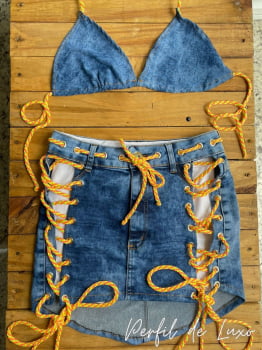 CONJUNTO SAIA DE CORDINHA + TOP BIQUINI SUPER FASHION