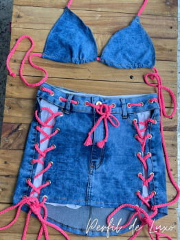 CONJUNTO SAIA DE CORDINHA + TOP BIQUINI SUPER FASHION