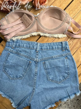 CONJUNTO SHORT SAIA + CROPPED CONCHINHAS E PEDRARIAS FASHION