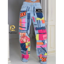 Conjunto Style All Jeans Multicores Calça e Cropped