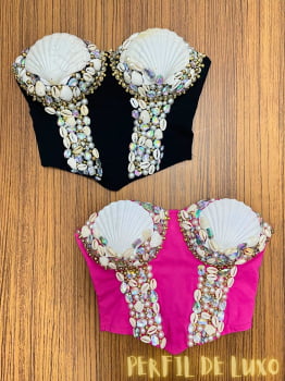 Corselet Sereia Branco com Detalhes em Perolas e Pedrarias Super Estiloso 