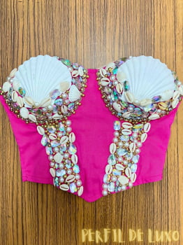 Corselet Sereia Branco com Detalhes em Perolas e Pedrarias Super Estiloso 