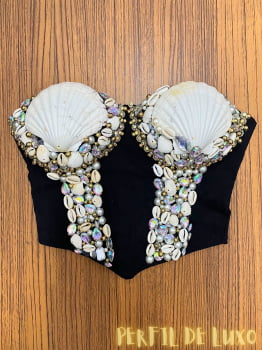 Corselet Sereia Branco com Detalhes em Perolas e Pedrarias Super Estiloso 