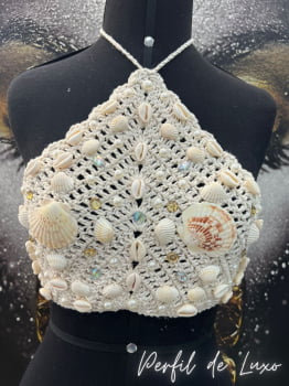 Cropped de Crochê Frente Única Conchas do Mar 