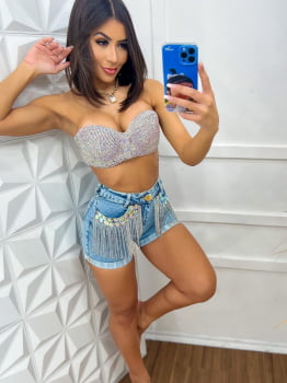 Top Feminino Com Strass Original Prata