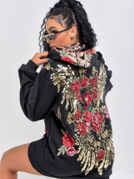 Moletom Moda Gringa Estilizado C/ Patchs Exclusivo Oversized C/ Capuz Moda Inverno Preto