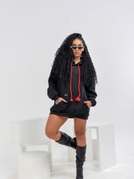 Moletom Moda Gringa Estilizado C/ Patchs Exclusivo Oversized C/ Capuz Moda Inverno Preto