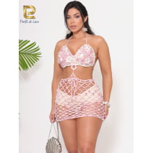 Saida de Praia Croche Rosa com Pedrarias Luxo