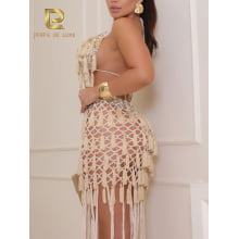 Saida de Praia Premium Saia Longa + Top Alça com Pedrarias de Luxo