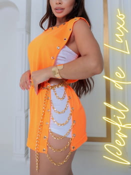 Vestidos Neon Summer com Correntes Lateral ( Acompanha Hot Pants )